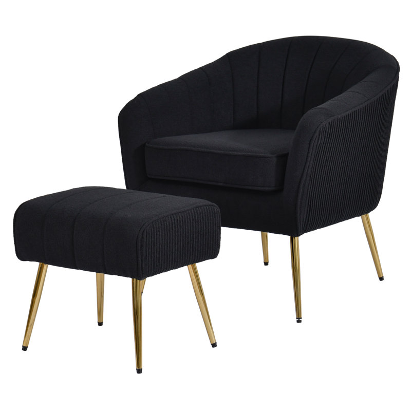 Fauteuil demi-tonneau avec repose-pieds 2 pièces Boucle, Ours en peluche noir