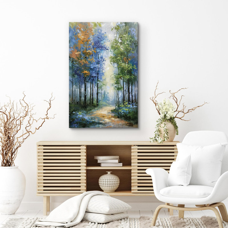 Woodland Forest Landscape " Vibrant Pathway Impressionist Forest ", Wrapped Canvas, 36" H x 24" W