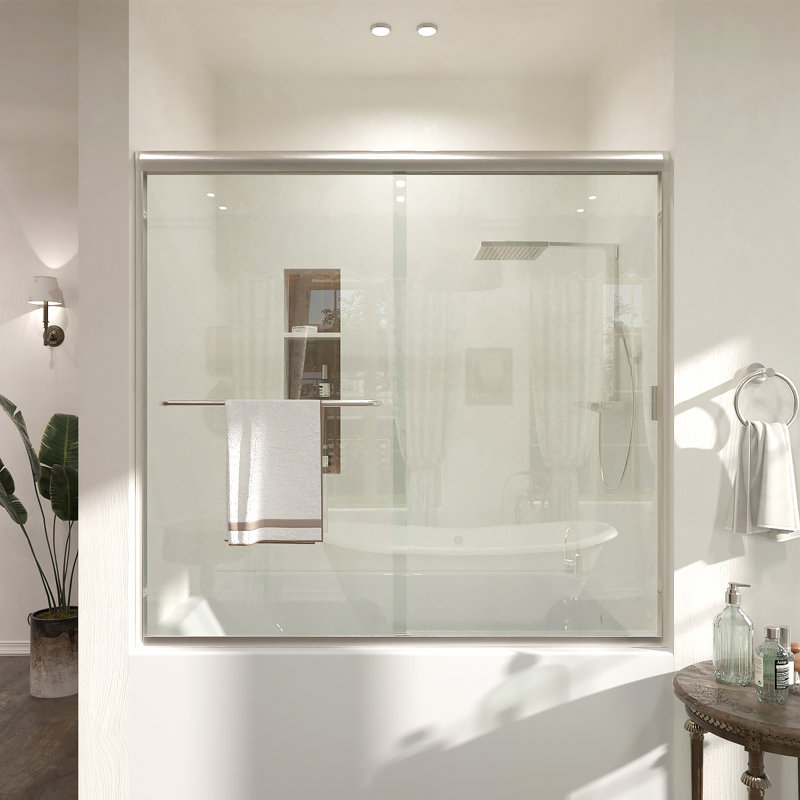 56-60" W x 56" H Semi-Frameless Sliding Bathtub Shower Door with Clear Tempered Glass, Adjustable Width Bypass Tub Door