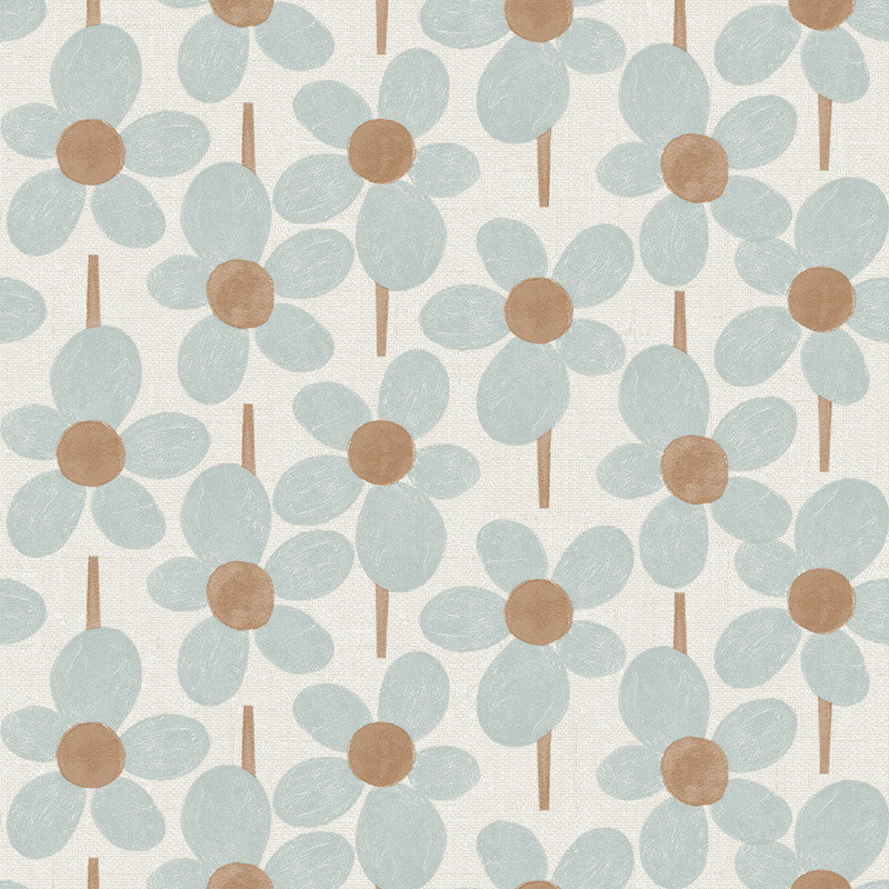 Papier peint adhésif Flower Power par Novogratz, Ivoire / bleu