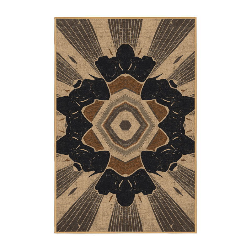 Machine Washable Yonkers Rugby Scrum Scene Rustic Geometric Rug in Brown – LightBrown Binding, 8x12