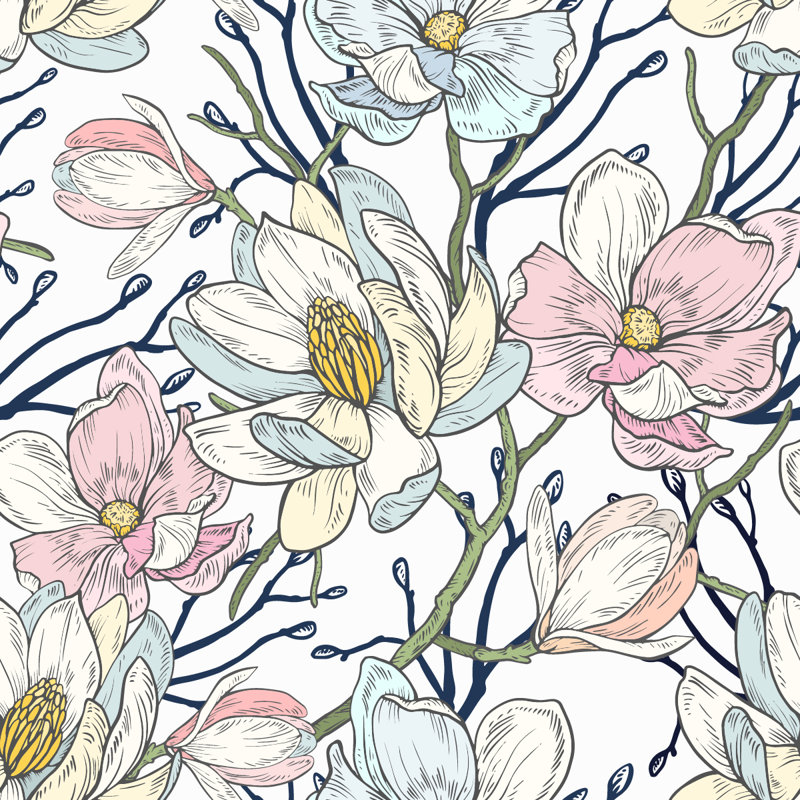 Panneau de fleurs dessinées à la main L 8,33 pi x l 100 po