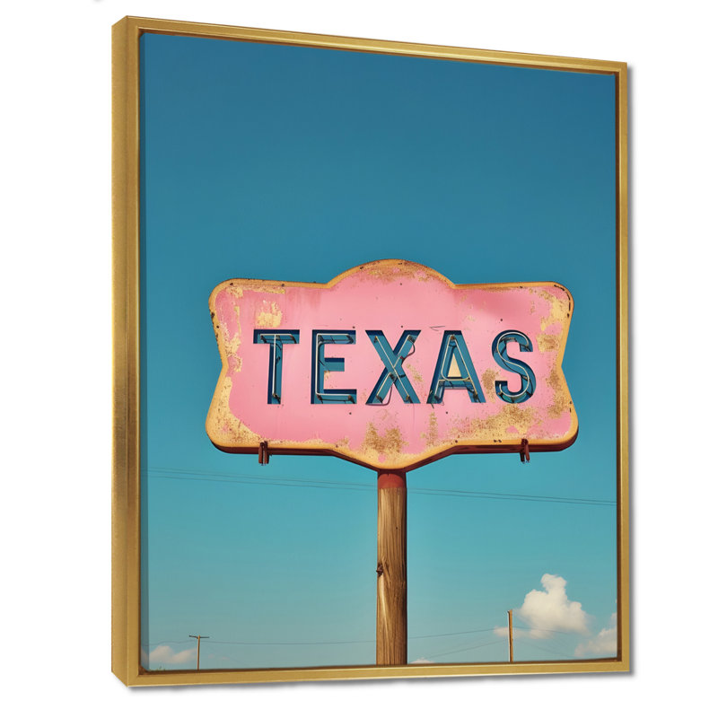 «Texas Road Sign», impression sur toile imprimée au Texas, Toile avec cadre flottant or, H 32 po x l 16 po x P 1 po