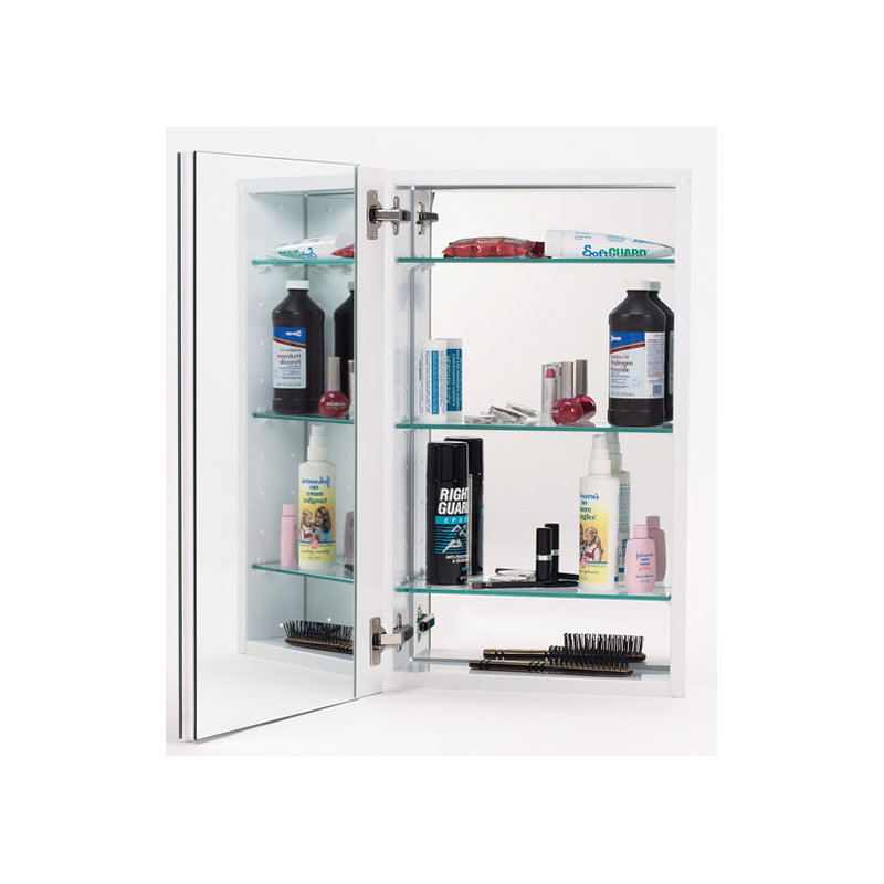 15'' W Mirrored Medicine Cabinet, White, 25" H x 15" W x 5" D, Left