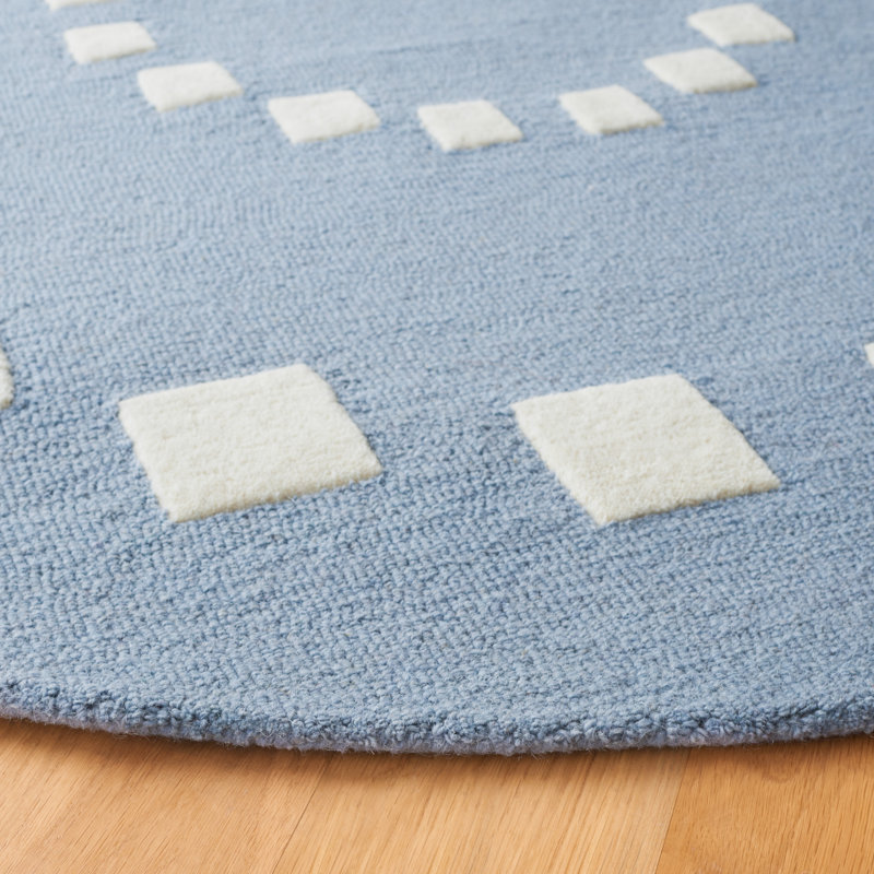 Tapis rond bleu / ivoire en laine / coton touffeté à la main Barbesco, Rond 5 pi
