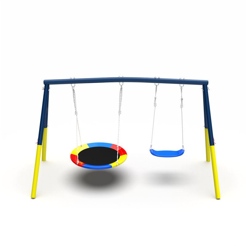 Ensemble de balançoire pour la cour arrière, ensemble de balançoire de 440 lb avec support de balançoire extérieur en métal robuste, 1 siège de balançoire à soucoupe et 1 siège de balançoire à ceinture