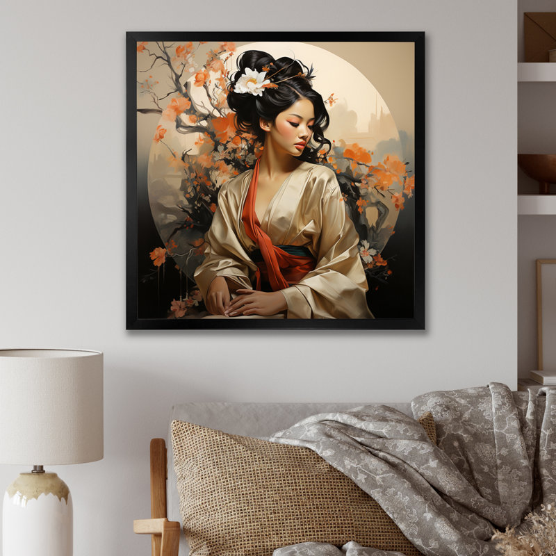 Art asiatique Geishas Grace IX, H 24 po x l 24 po x P 1 po, Cadre simple noir