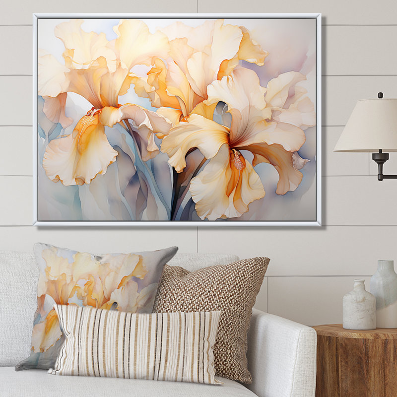 «Beige Minimalisme Irises Serenity Blooms» sur toile, Cadre naturel flottant, H 12 po x l 20 po x P 1 po