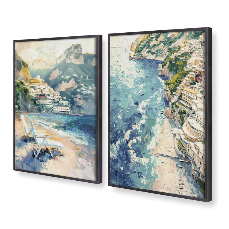 Ensemble de 2 pièces encadrées sur papier "Positano" par Azure Artisanal Studio, H 17,25 po x l 26,5 po x P 1,25 po