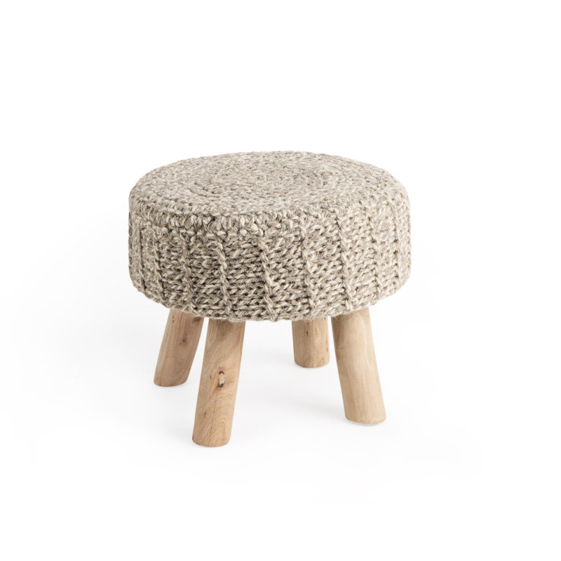 Repose-pieds rond 19 po taupe et laine brune