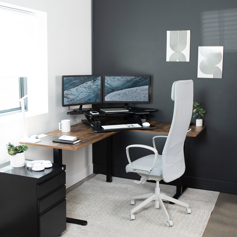 44" Corner Standing Desk Converter DESK-V000VC Series, Black/Black