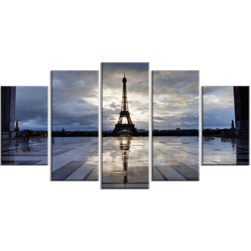 «Reflection of Eiffel Tower with Clouds», ensemble de 5 reproductions de photos sur toiles tendues