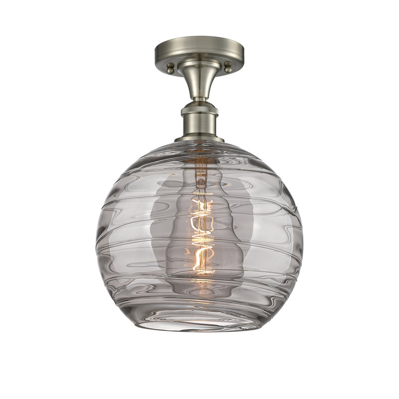 Plafonnier semi-encastré 1 lumière, Nickel satiné, H 12,88 po x l 10 po x P 10 po