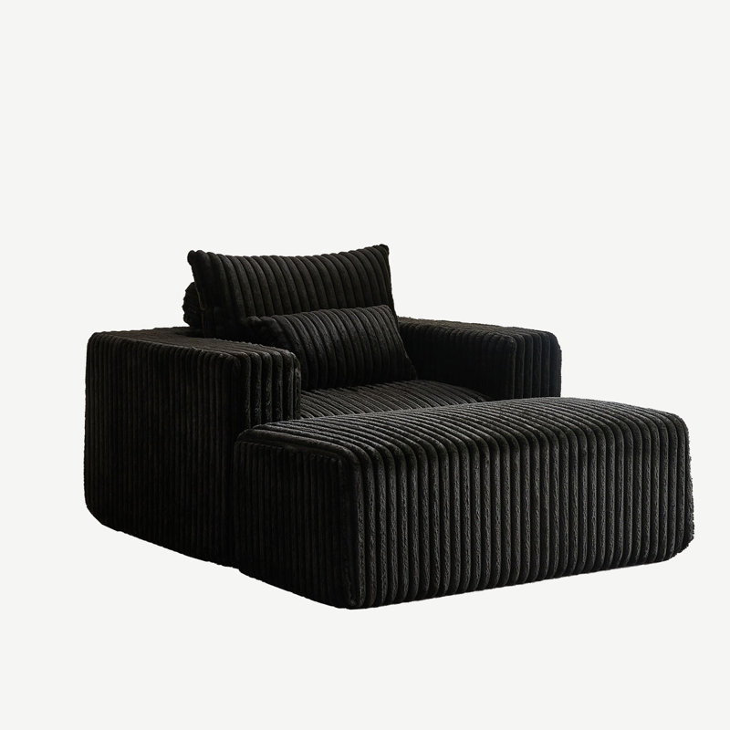 Chaise Lounge Sofa, Black Corduroy
