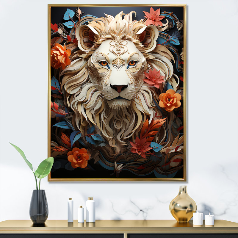 Lions Realm Dominant Blooming Presence - impression, H 32 po x l 24 po x P 1 po, Cadre flottant doré