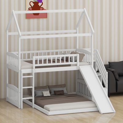 Lit superposé avec glissade et escalier de rangement fonctionnel Kids 'House