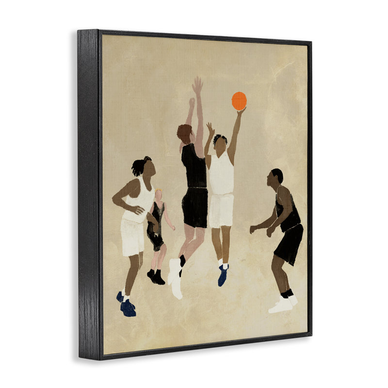 Joueurs avec basketball gris, estampe numérique de Daphne Polselli, Giclée encadrée noir minuit, H 14 po x l 11 po