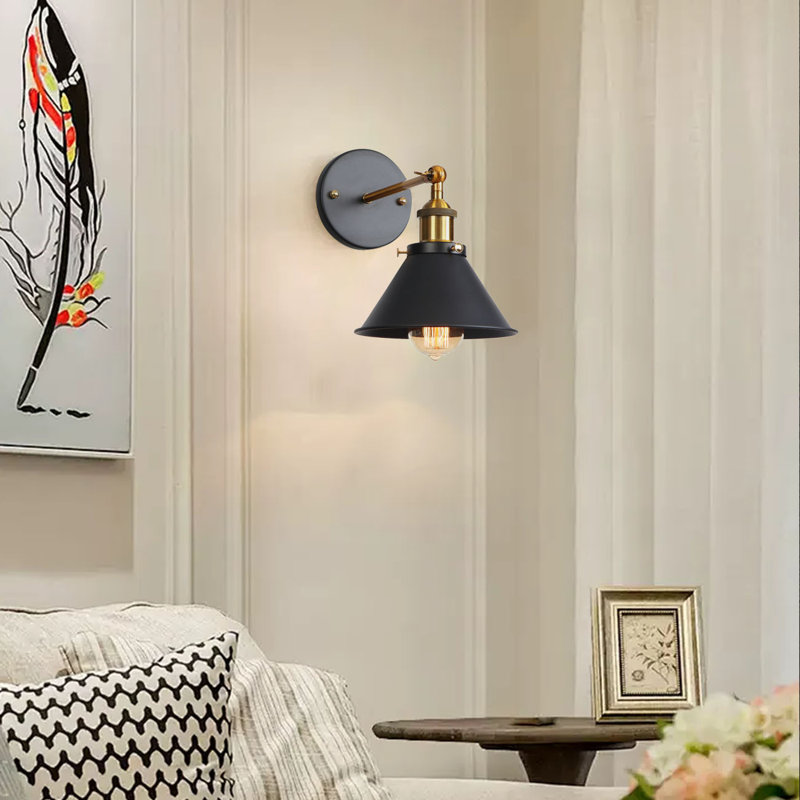 Cranmer 1 - Light Black/Gold Shade Classic Swing Arm Wall Sconces, Black/Gold, Black