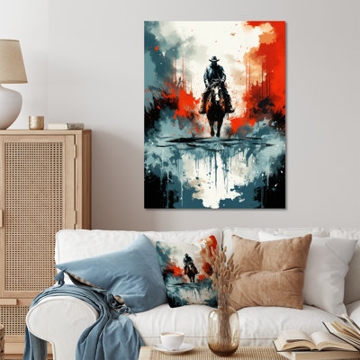 «Blue and Red Cowboys Journey» - art mural en métal Cowboys