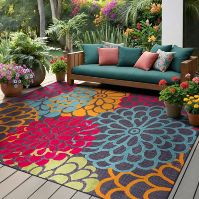 Oneil Modern Floral Navy Polypropylene Rectangle Area Rug, 5'3'' x 7'3''