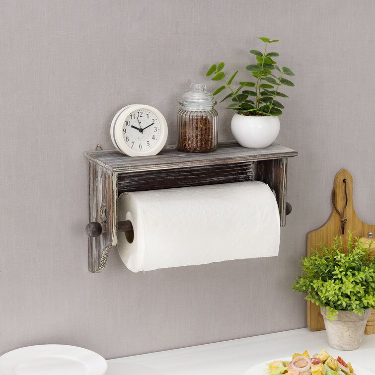Farmhouse Wood Paper Towel Holder Under Cabinet Wall Mount Paper Towel  Holder with Storage Shelf for Kitchen, Bathroom, Cabinets Shelf Storage