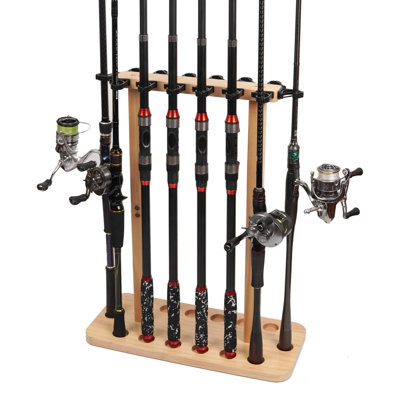 Supports de cannes à pêche, supports à cannes à pêche 100% bois pour 14 cannes ou combos