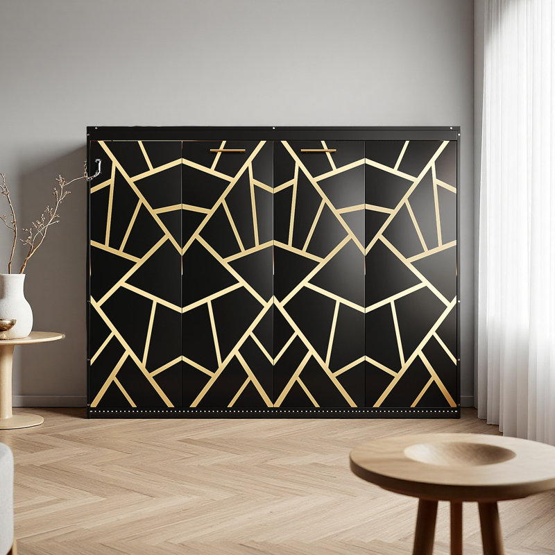 Lit escamotable moderne pliant sur le côté avec motif imprimé tendance, éclairage DEL sous le lit et prise USB intégrée - conception peu encombrante