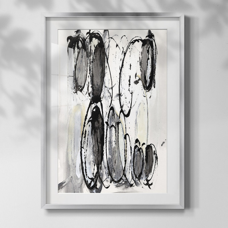 Gris griffonné II, Blanc, Toile avec cadre argenté