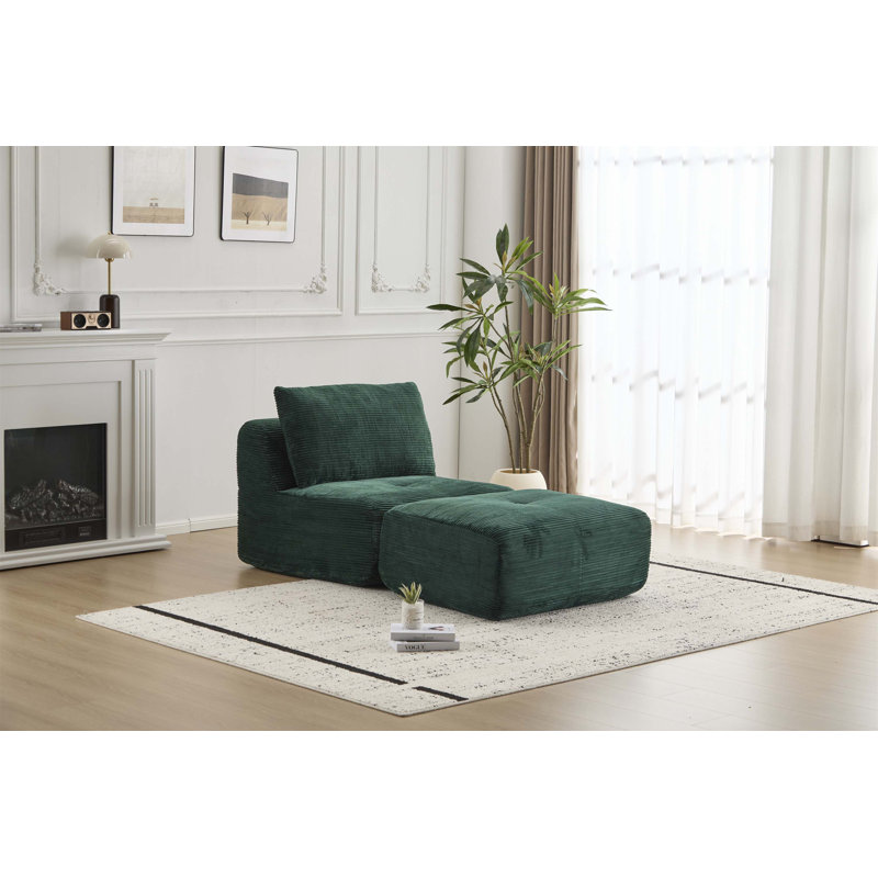 Canapé moderne en mousse à mémoire de forme avec repose-pieds mobile, tissu en velours côtelé, sans assemblage requis, vert