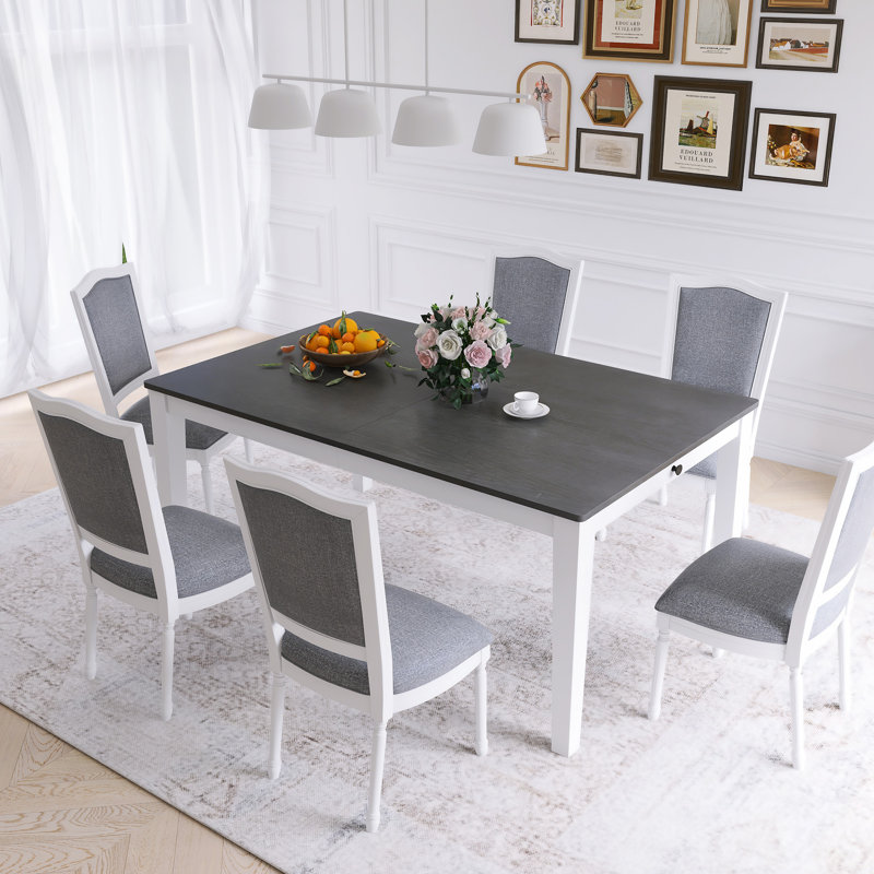 Farmhouse 7-Piece Extendable Dining Table Set, Gray/White