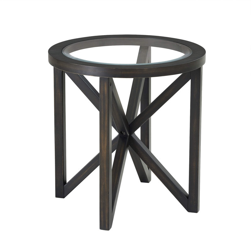 22.13 Inch Glass Coffee Table with Solid Wood Base, Black