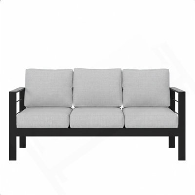 73" All-Weather Aluminum Patio Sofa, 3 Seat Outdoor Couch With Thick Light Gray Cushions & Black Frame