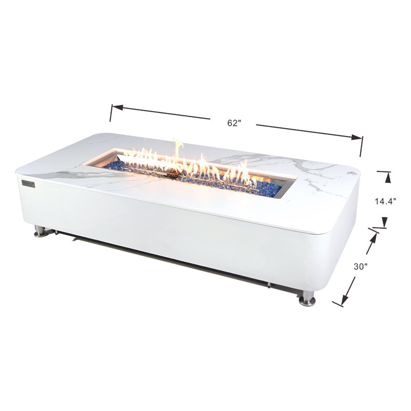 Rectangle Concrete Smokeless Fire Pit Table with Lid, Propane
