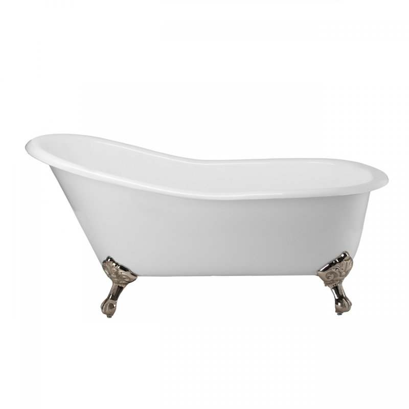 Charlotte x Freestanding Soaking Cast Iron Bathtub, Brushed Nickel, 30" H x 60.5" L x 30" W
