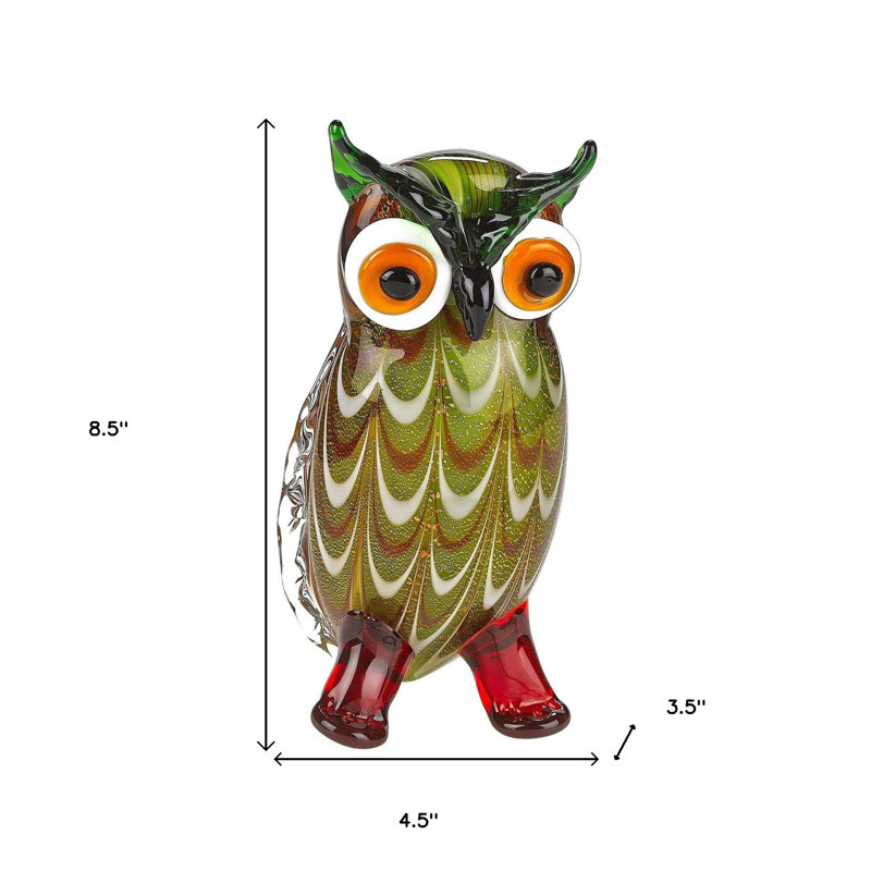 Sculpture de table 9 "vert et blanc hibou en verre de Murano