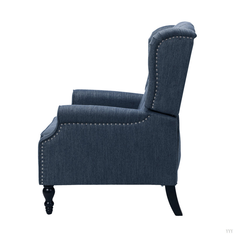 Alta Traditional 28.5" Wide Manual Wingback Recliner Chair with Button-Tufted Diamond Stitching, Dark Blue