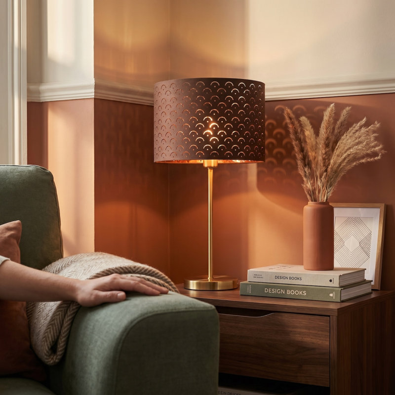 Chocolate Brown Cotton Fabric Lamp Shade With Geometric Arch Pattern By 