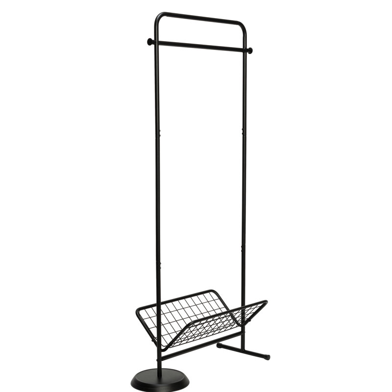 Black Steel Swivel Clothing Rack with Basket Shelf