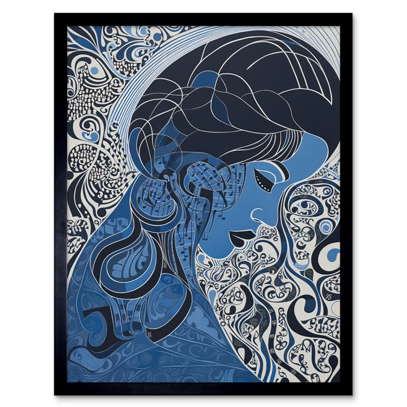 Asreiale Melancholy In Blue Woman Modern Folk Portrait - Single Picture Frame Print