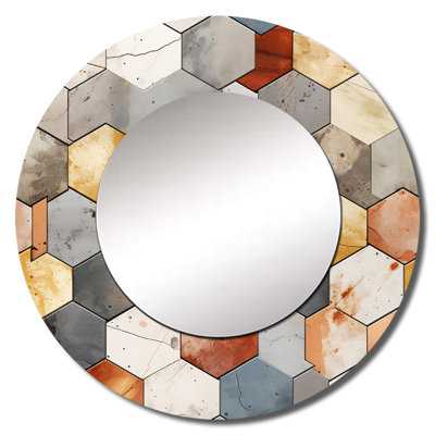 Rustic Hexagons Boho Pattern - Modern Round Mirror Wall Decor_MTMIR123861