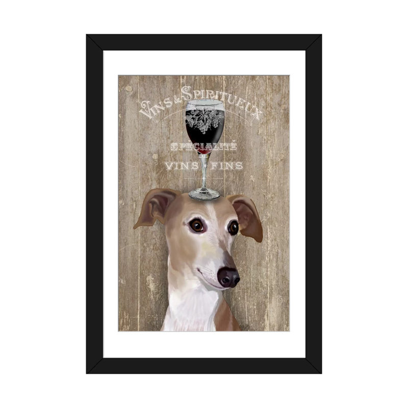 « dog aou vine grayhound », impression sur toile, H 24 po x l 16 po x P 1 po, Papier d'art encadré noir, Blanc
