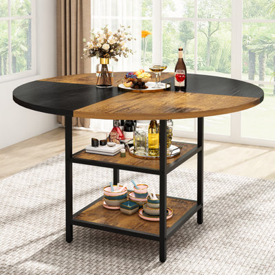 Manresa Round Dining Table for 4-6, Round Dining Table with Storage