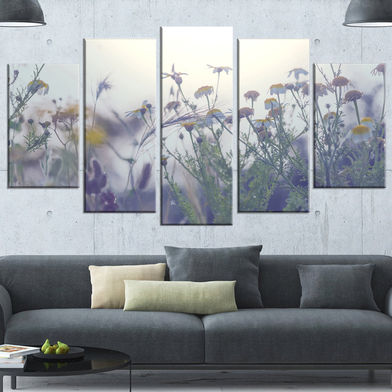 Ensemble de 5 reproductions de photo sur toile tendue, "fleurs d’été dans un éclairage à brume de soleil"