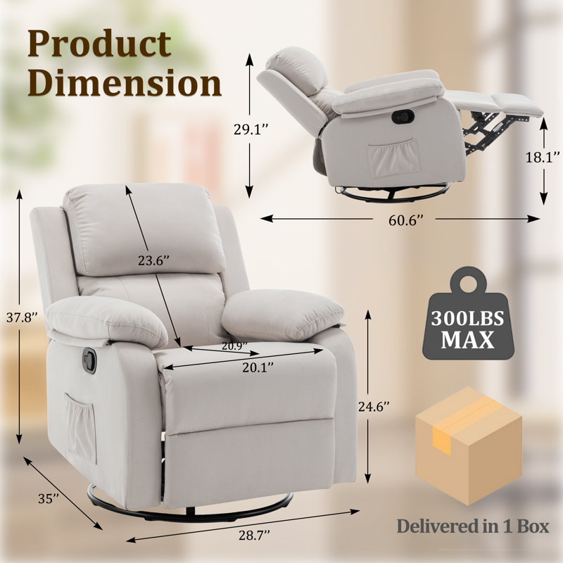Recliner Chair,Manual Recliner, 360 Swivel Recliners For Small Spaces ,Rocker Recliner With Side Pockets, Beige