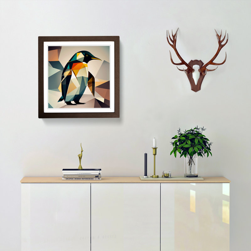 Penguin Cubism - Framed Print, Walnut