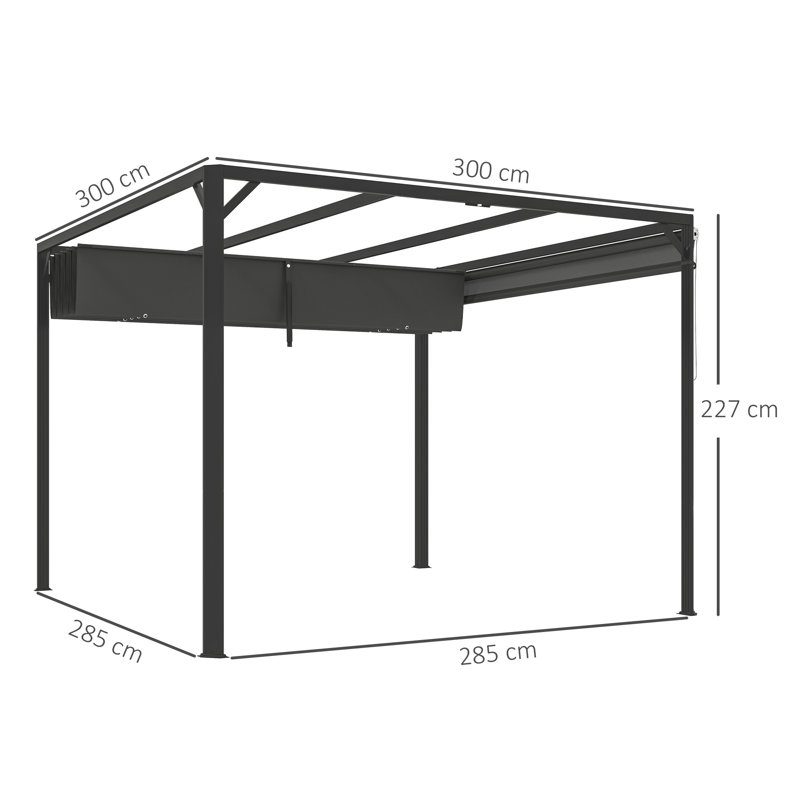 Outsunny 3 x 3(m) Garden Pergola Retractable Roof Canopy UPF30+, Black