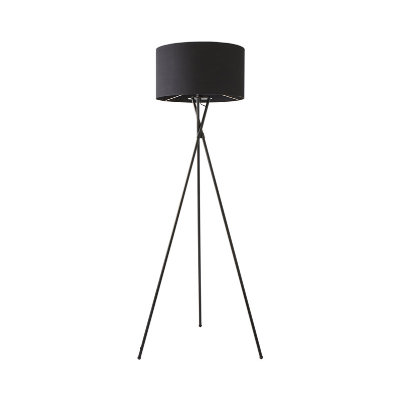 Misner 155cm Camden Tripod Floor Lamp with Large Reni Shade, Black, Yes, Black 