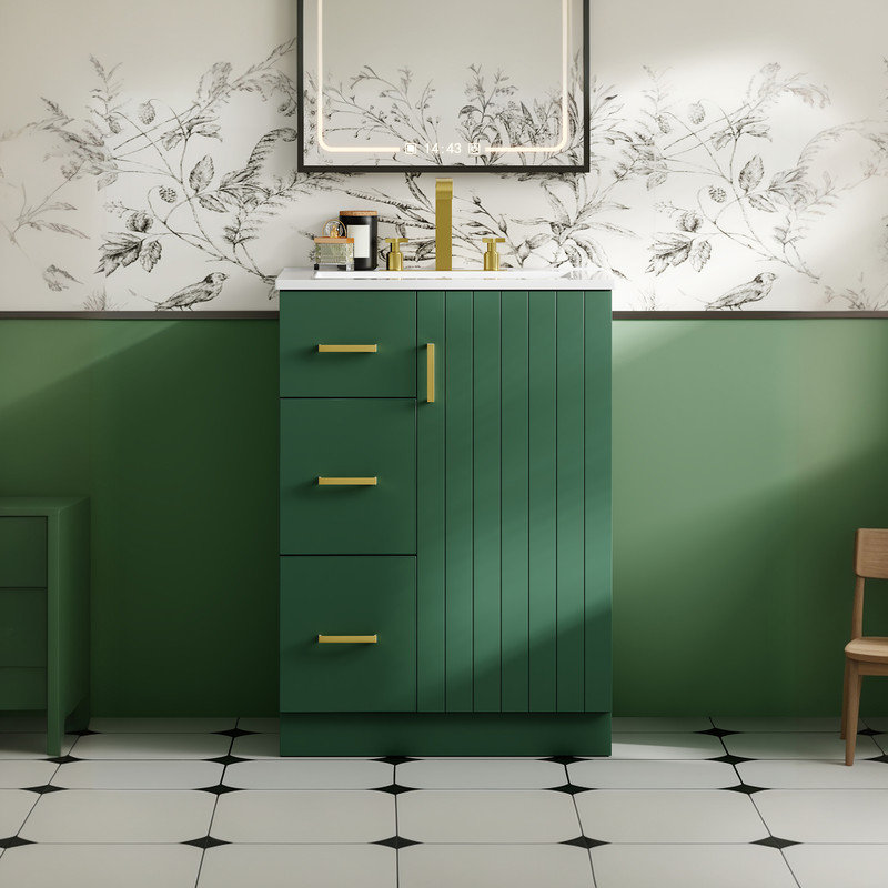 Meuble-lavabo rayé 24 po avec lavabo en céramique, Vert