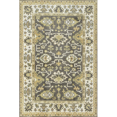 Tapis oriental gris en laine noué à la main Oushak