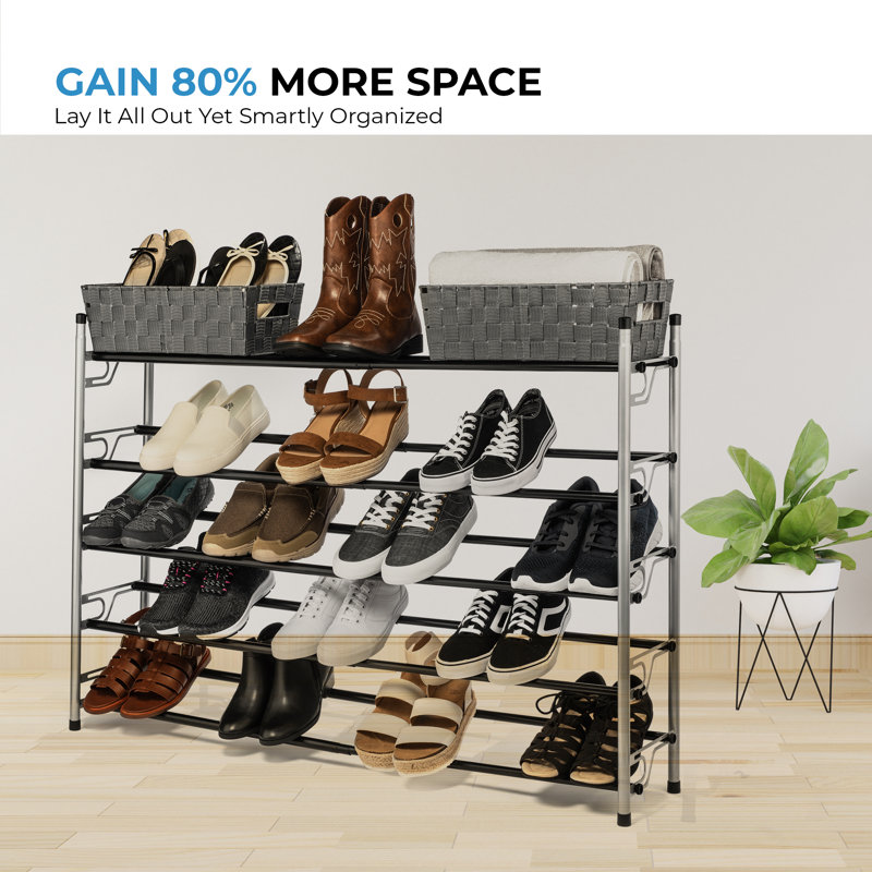 Rebrilliant 5-Tier Slide-N-Adjust Multi-Position Expandable Metal Non-Slip Shoe Rack